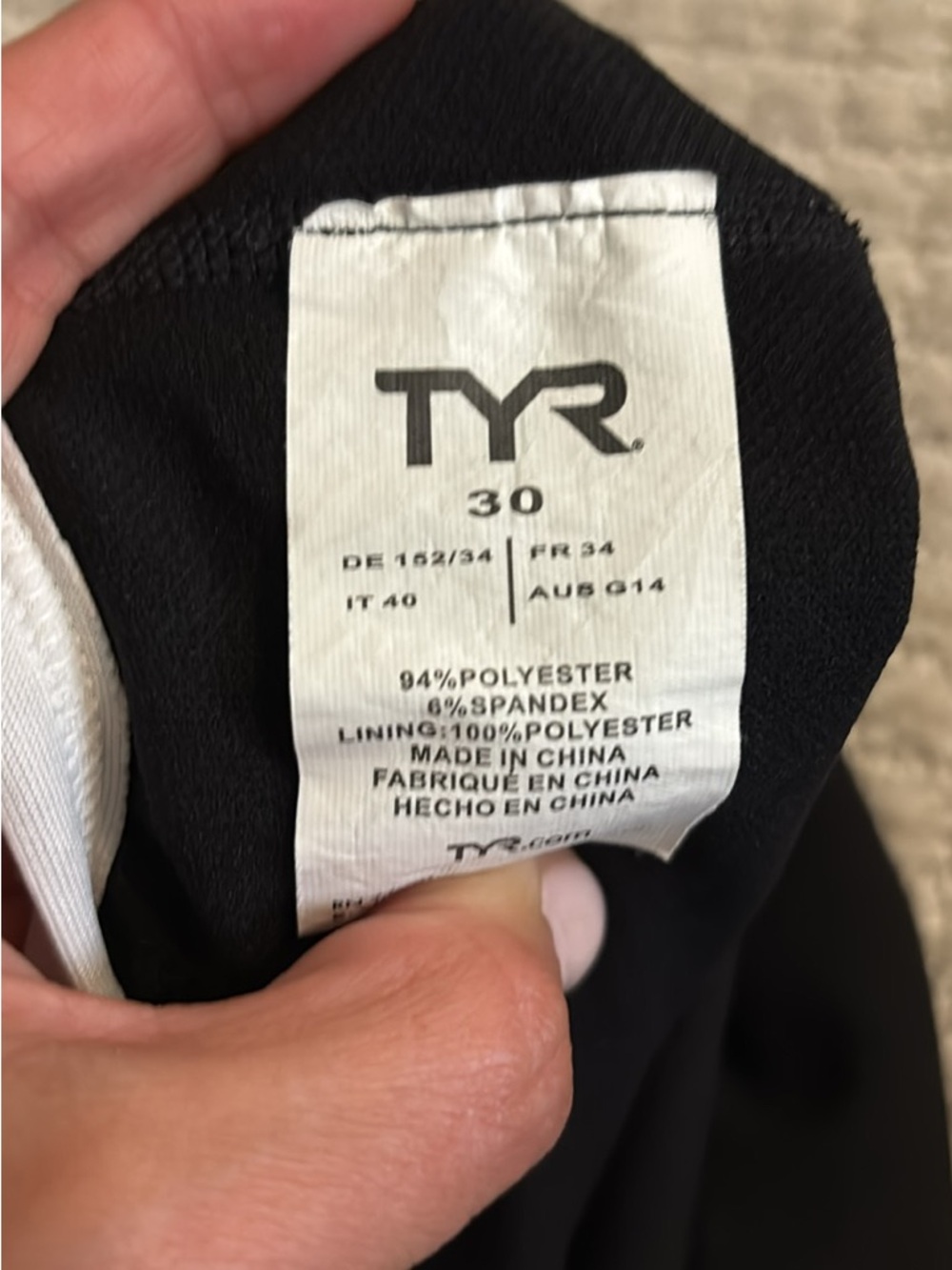 TYR Black One-Piece Swimsuit with White Straps - Picture 4 of 4
